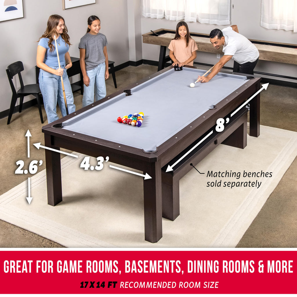 GoSports 3 in 1 Pool, Dining, & Table Tennis Combo Table and Storage Benches - 7 ft or 8 ft - Convertible Billiards and Table Tennis with Accessories