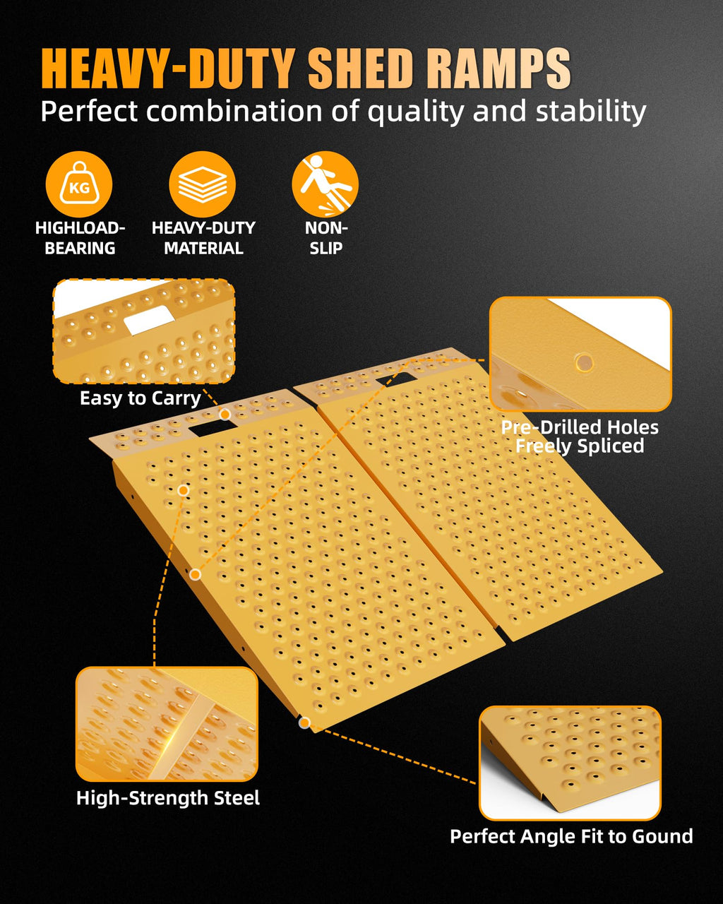 VNN 36" x 24" Shed Ramp for Riding Mower - 800 LB Capacity Shed Ramps, Anti-Slip Punch Plate Ramp for ATV, Motorcycles, Garages & Barns (1PC,Slivery, Alloy)