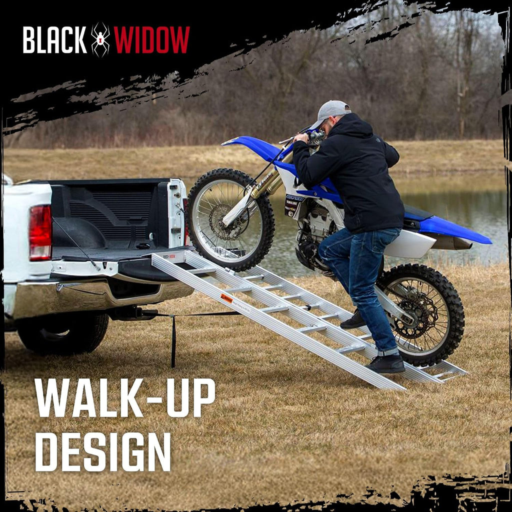 6' 10" Motorcycle Dirt Bike Loading Ramp with Steps, 750 lb, Black Widow