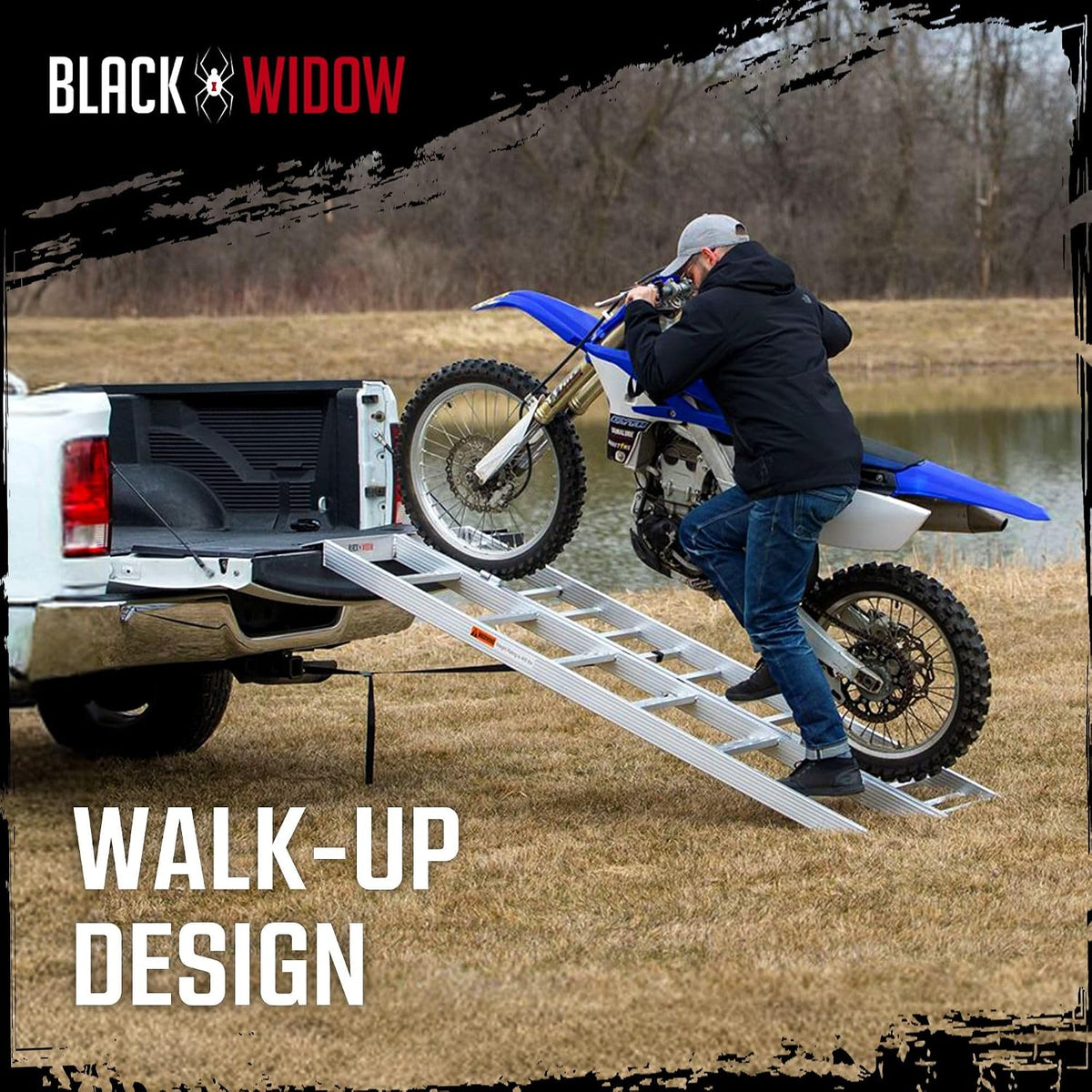 6' 10" Motorcycle Dirt Bike Loading Ramp with Steps, 750 lb, Black Widow