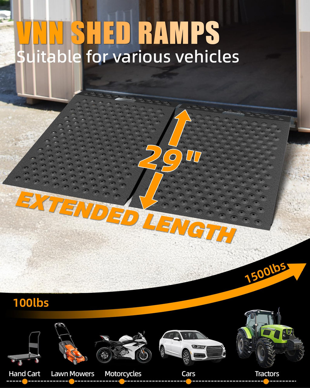 VNN 36" x 24" Shed Ramp for Riding Mower - 800 LB Capacity Shed Ramps, Anti-Slip Punch Plate Ramp for ATV, Motorcycles, Garages & Barns (1PC,Slivery, Alloy)