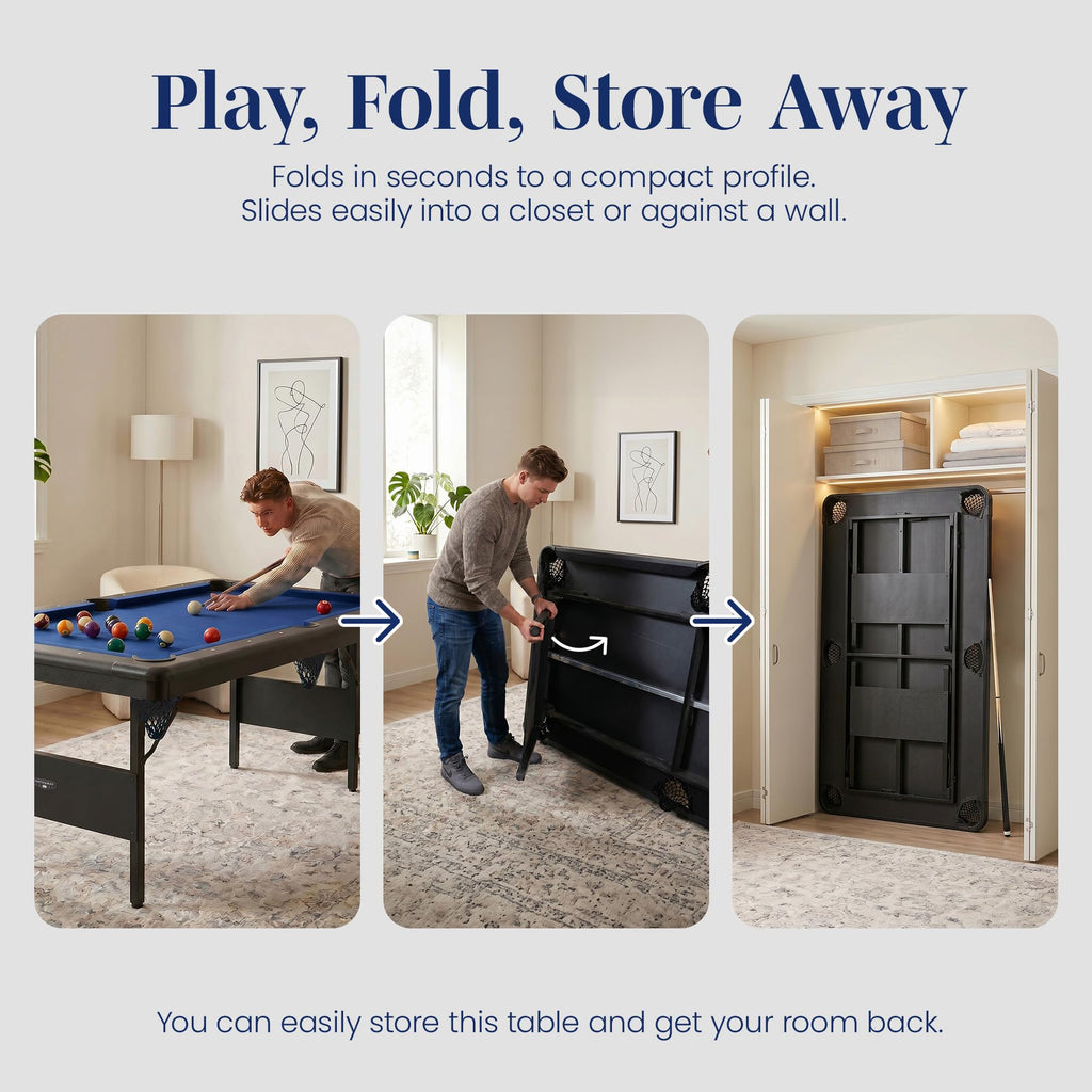 Hathaway Fairmont Folding Pool Table for Family & Home Use Includes Full Set of Billiard Balls, Cues, Chalk, Triangle and Carrying Bag, Portable Space-Saving Table