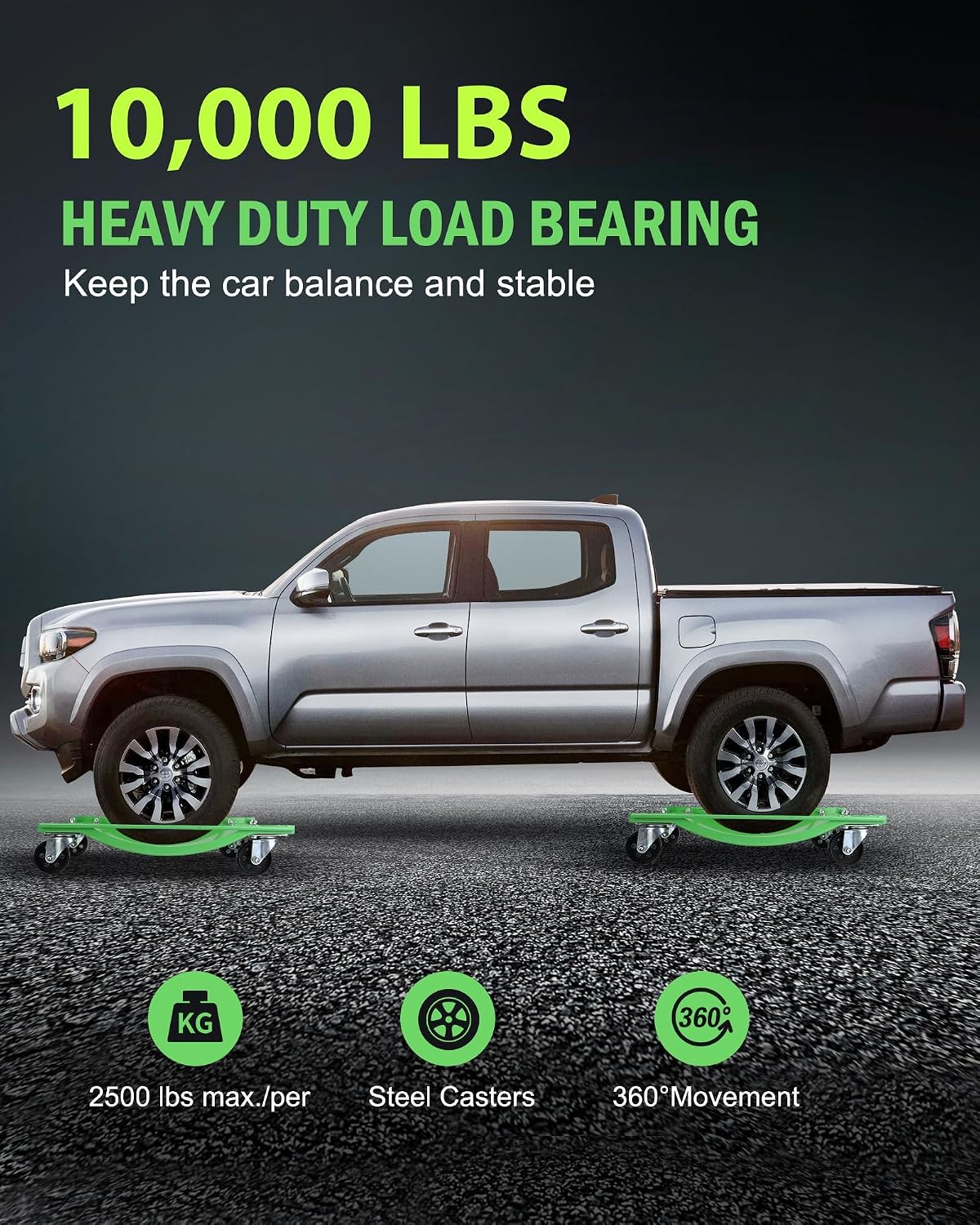 GarveeTech Car Dolly Set of 4, Heavy Duty 10,000 LBS Max Capacity Wheel Dolly, Antiskid Vehicle Dollies for Moving Car with 3.5 in Swivel Steel Wheels for Moving Cars, Trucks, Green