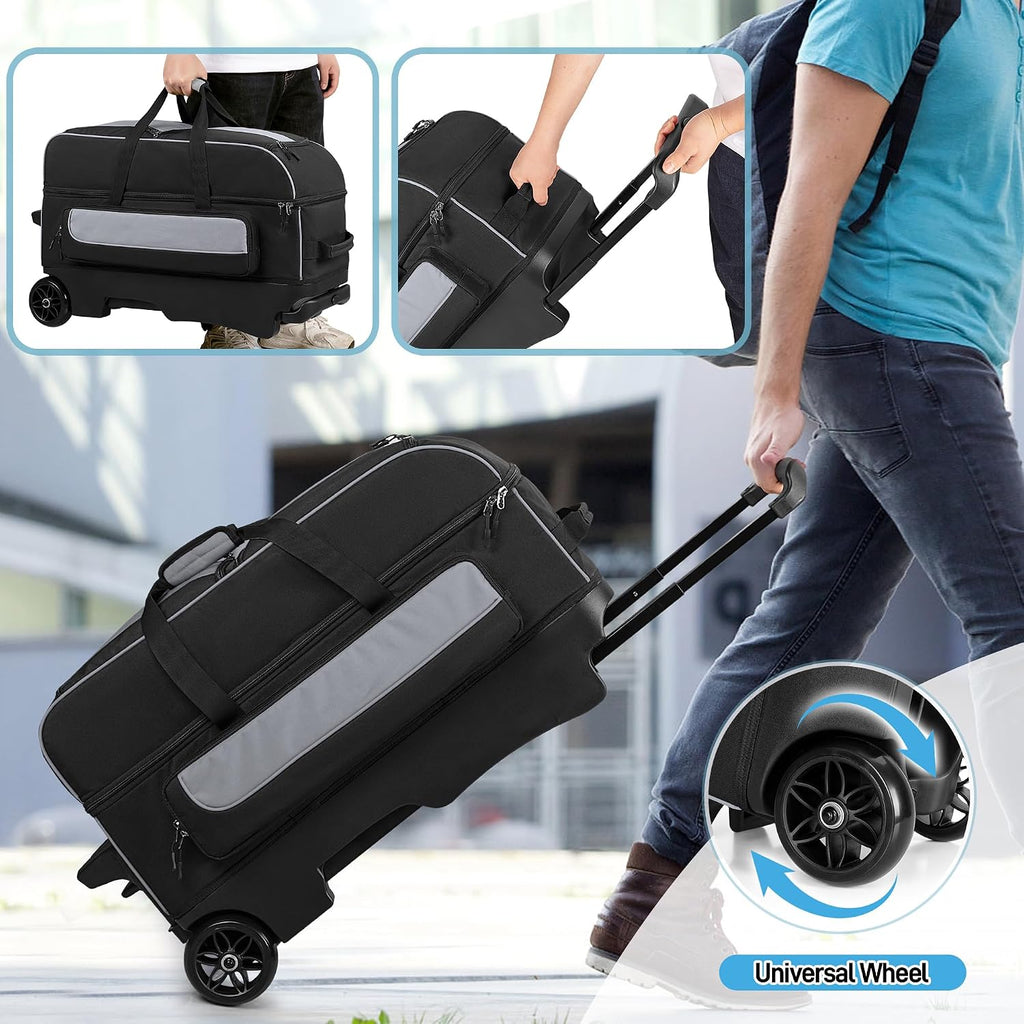 GOBUROS 3 Ball Roller Bowling Bag with Large Wheels and Shoes Compartment