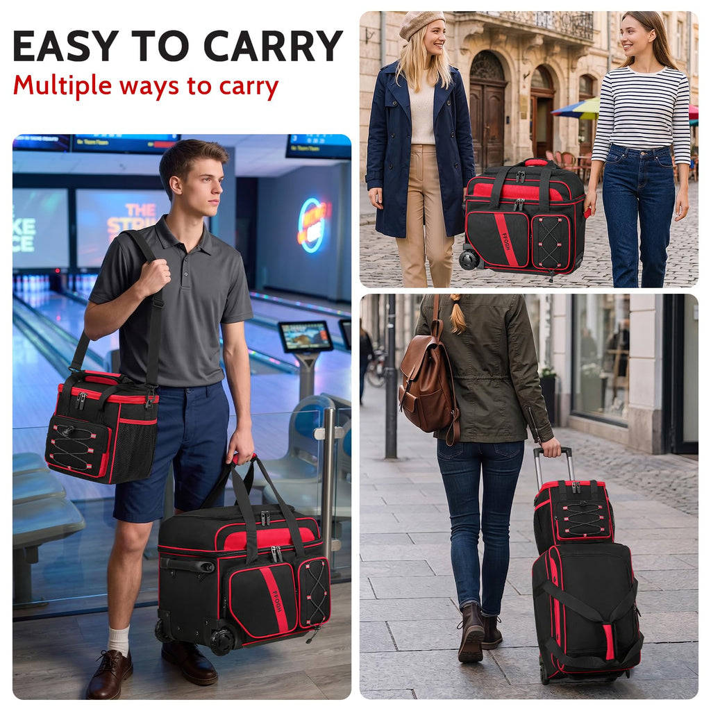 3-4 Ball Bowling Bag with Wheels, Bowling Roller with Add-on Tote Set