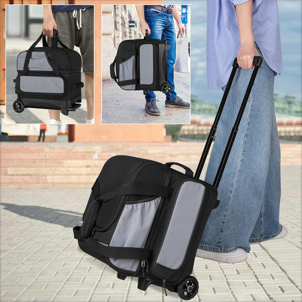 GOBUROS Single Ball Roller Bowling Bag with Wheels and Retractable Handle