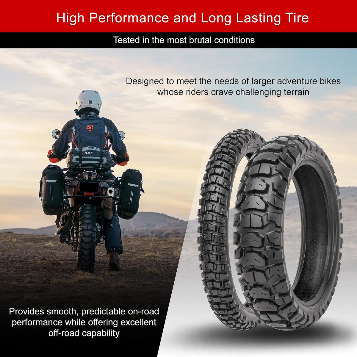 Tusk 2Track Adventure Tire Rear 150/70B-18 (70T) â Dual-Sport Motorcycle Tire, Directional Knobby Tread, Durable Bias Construction, DOT Compliant