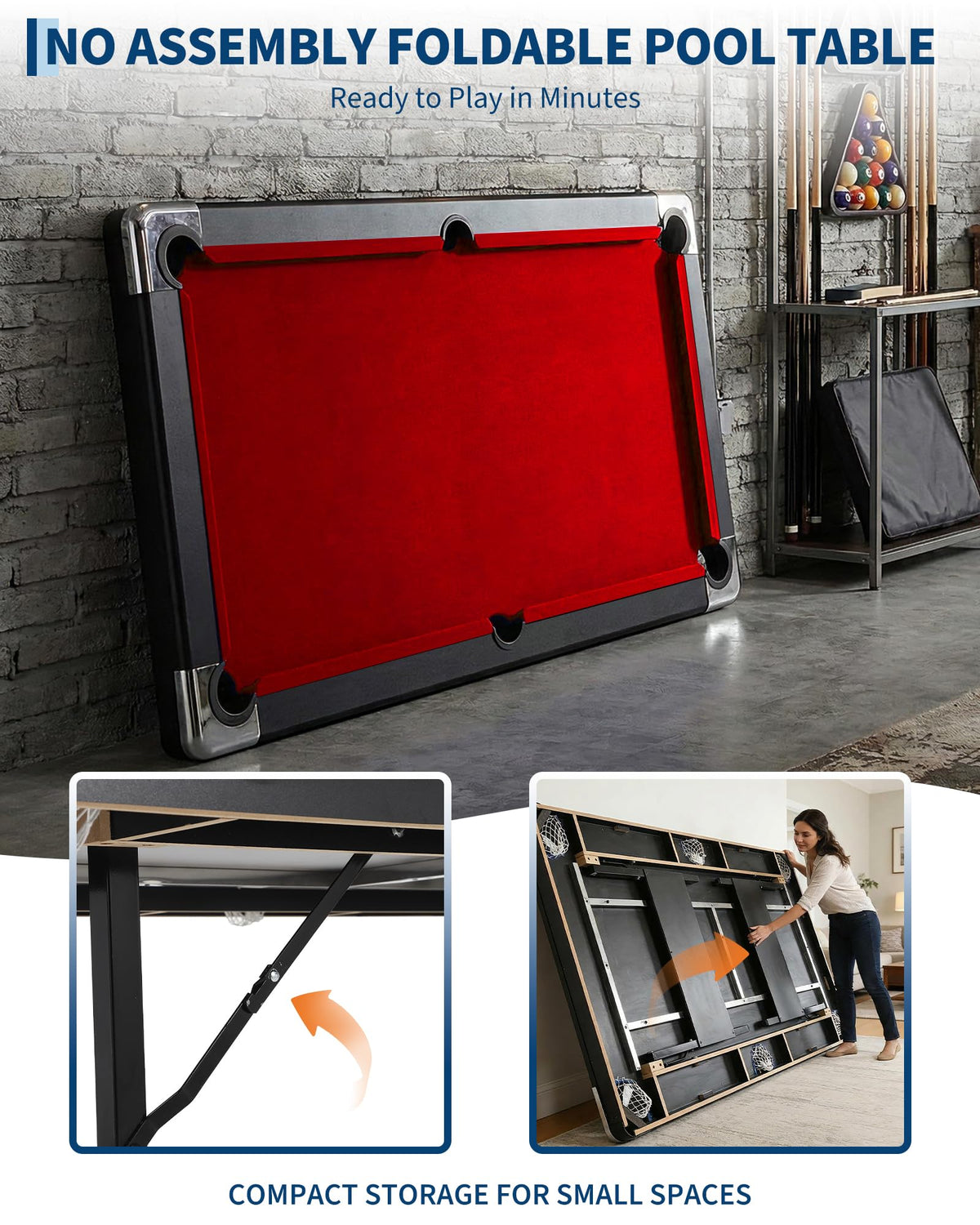 6,7 Foot Foldable Pool Table, Portable Billiards Table for Adults with Full Accessories Set, Mesa De Billar Includes 16 Balls, 2 Cue Sticks, Chalk, Rack & Brush, Game Room Table for Home