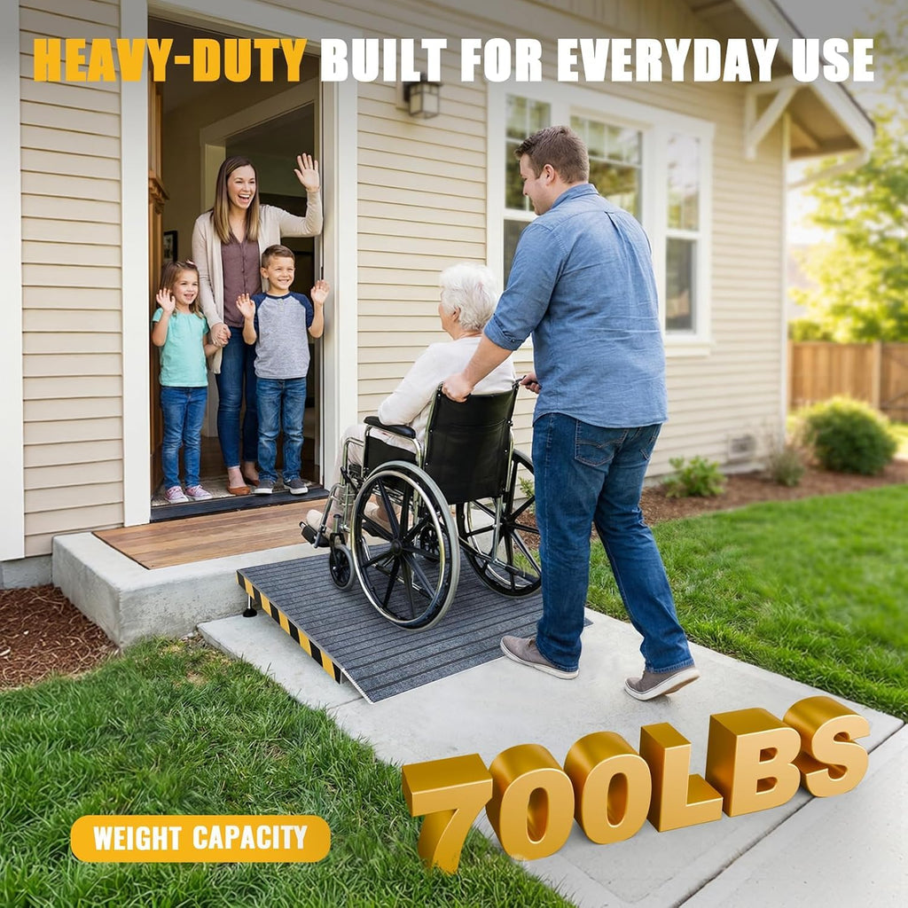 Aluminum Threshold Ramp for Doorways, 48" Ã 36" Wheelchair Ramp for Home, Adjustable for 3.3"â9.2" Step & Threshold Heights, 1000 lb Capacity, Non-Slip Surface, Foldable, for Single Step Entryways