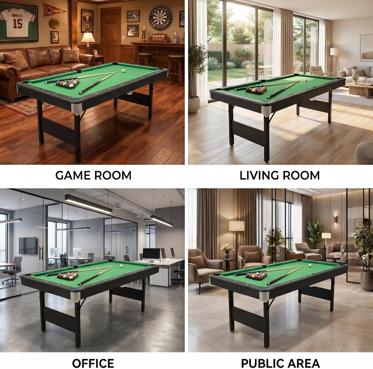 Seydrey 6-Foot Portable Foldable Pool Table with All Accessories â Compact Billiards Table for Home, Game Room, Apartment
