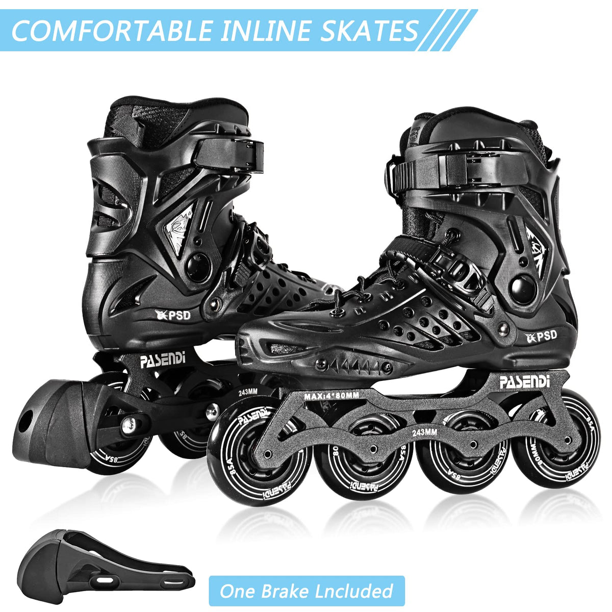 Professional 4X80Mm Wheels Inline Skates,Outdoor Fitness Single Row Skates for Adult Women Men,Removable and Washable Split Inner Boots, Black Adult Male.
