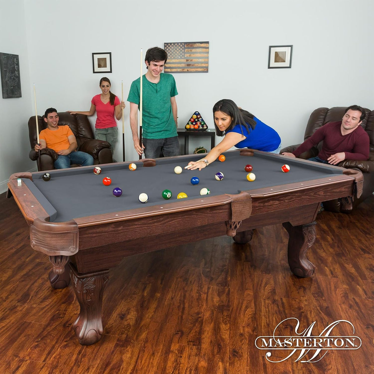 EastPoint Masterton 2.0 Pool Table, 2 Pool Cues, Balls, Chalk, Rack & Cover