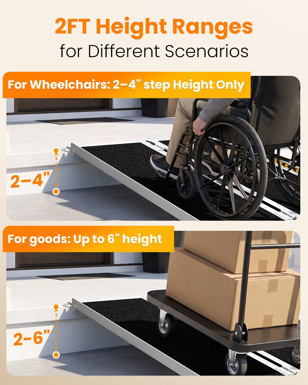 gardhom 10FT Aluminum Ramp for Wheelchair for Home Steps with Support Legs