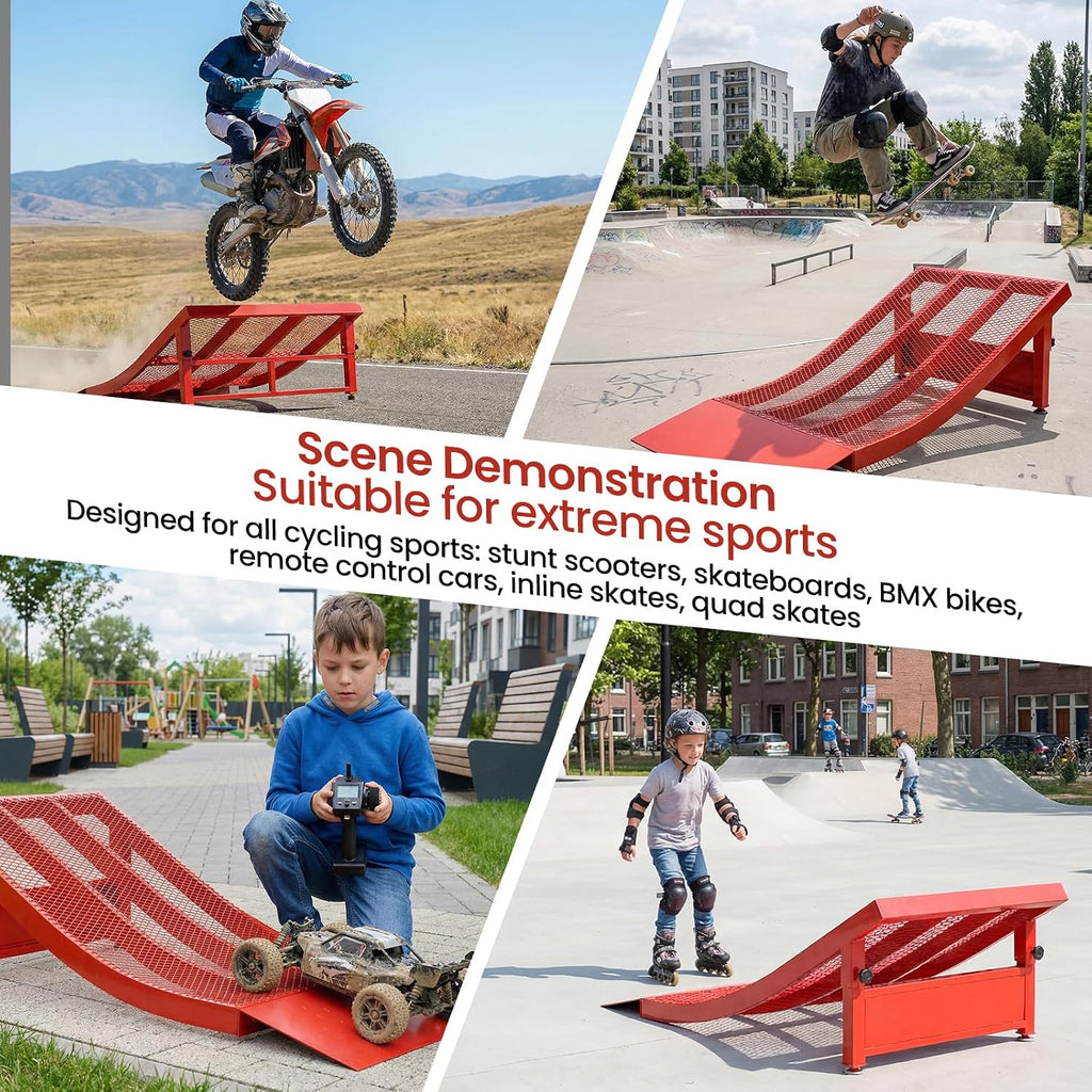 Removable Skateboard Ramps - Heavy Duty Metal Bike Ramps for Kids Ages 7-16 S,Skateboard/Dirt Bike/RC/Jump Ramp | 300Lbs Capacity,45Â° Slopes & Portable with Rubber Feet