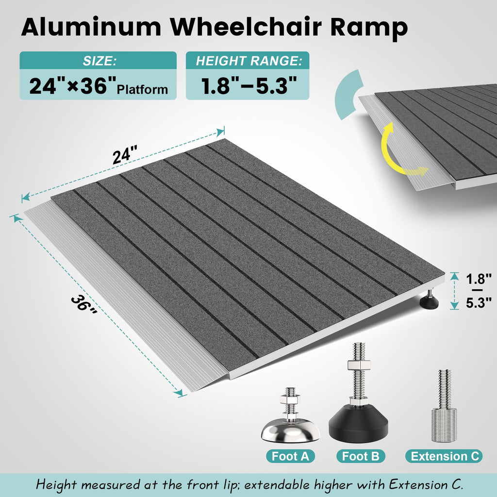 Adjustable Threshold Ramp for Doorways, 30"x 36", 3-6.2 in Height
