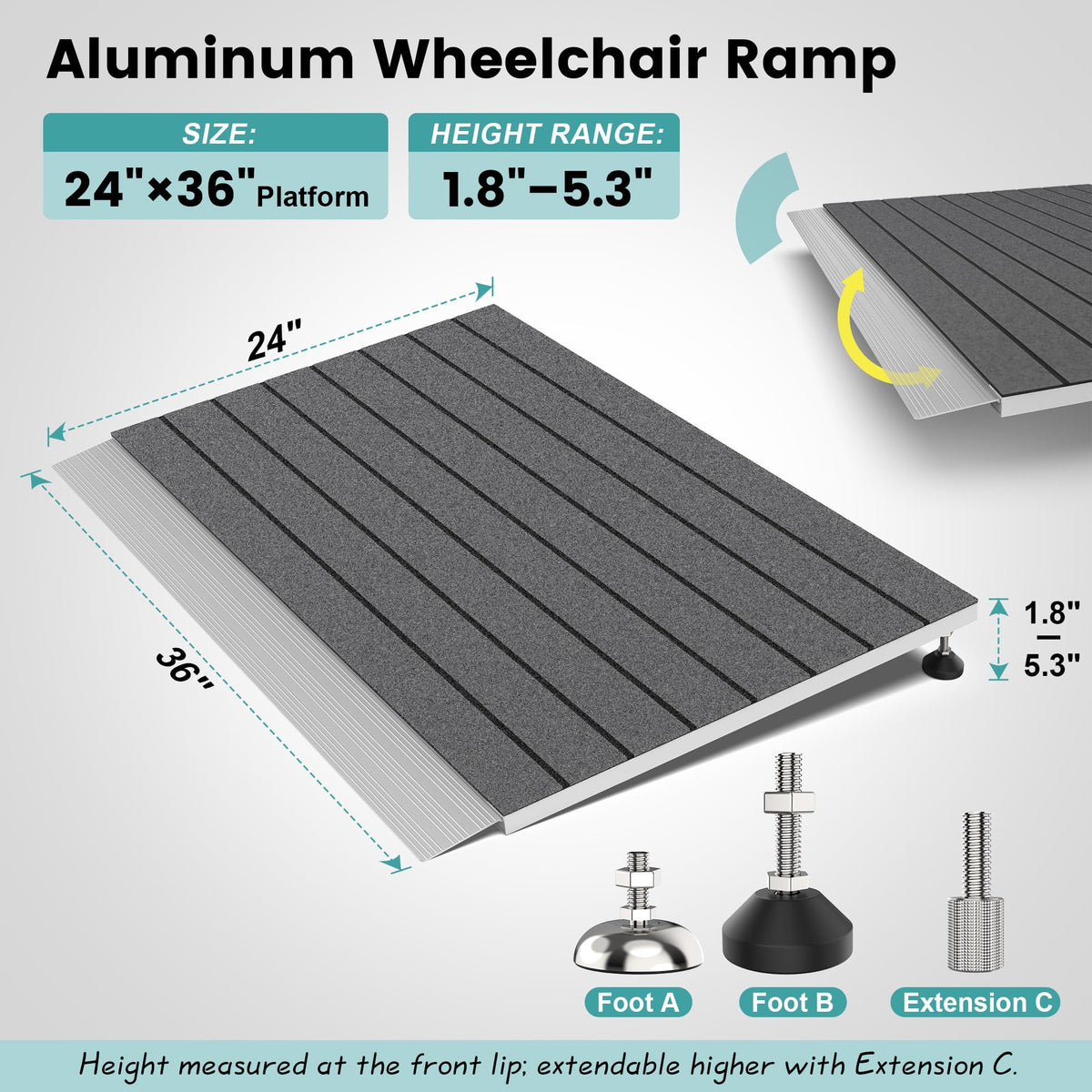 Adjustable Threshold Ramp for Doorways, 30"x 36", 3-6.2 in Height