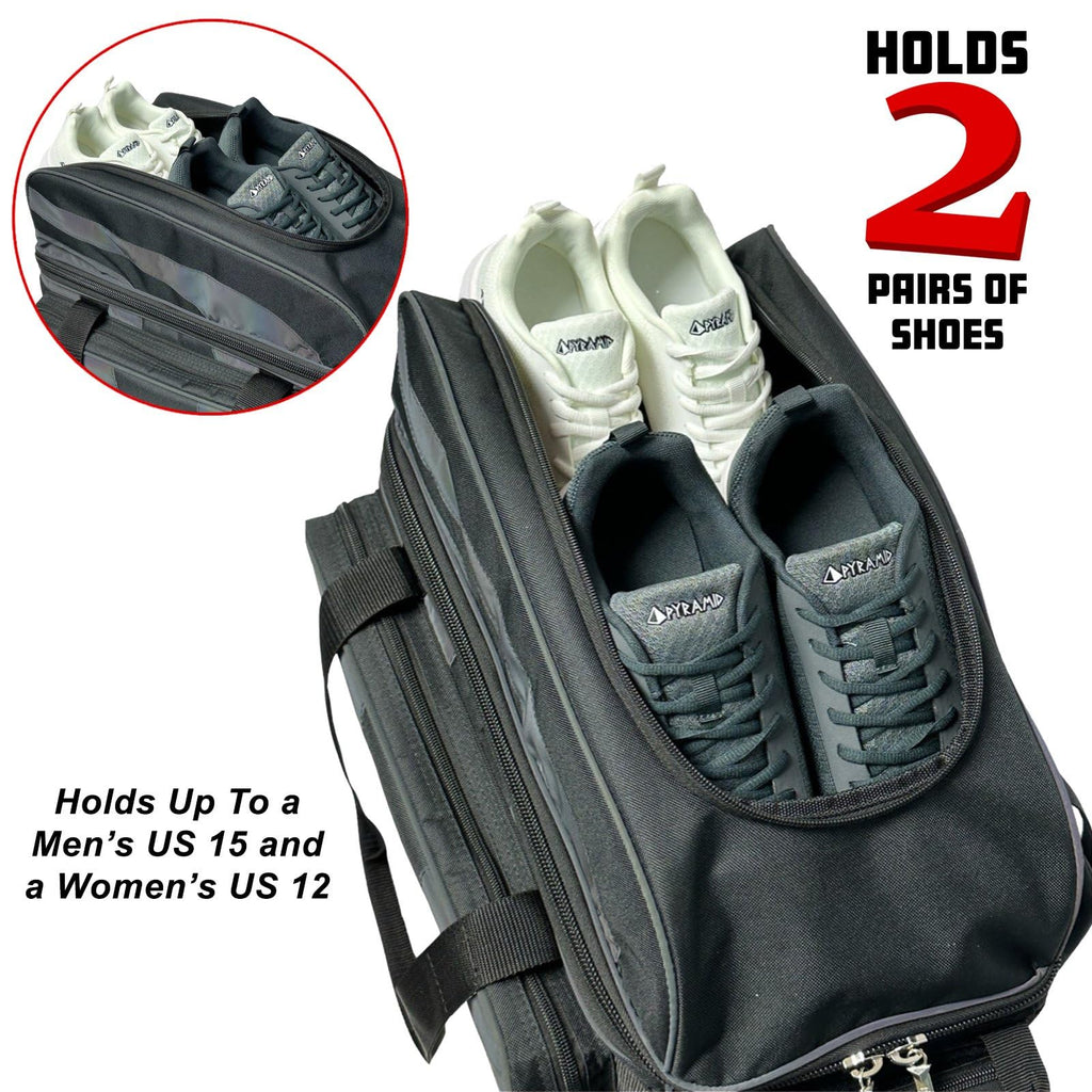 Pyramid Deluxe Double Roller 2 Ball Bowling Bag with Large Separate Shoe Compartment (Up To 2 Pairs Of Shoes) and Accessory Pockets, Sturdy Square Handle - Extends to 40" - Pro Options Available