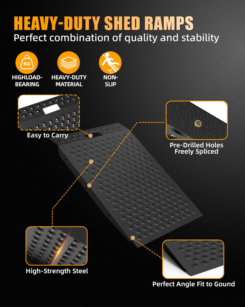 VNN 36" x 24" Shed Ramp for Riding Mower - 800 LB Capacity Shed Ramps, Anti-Slip Punch Plate Ramp for ATV, Motorcycles, Garages & Barns (1PC,Slivery, Alloy)