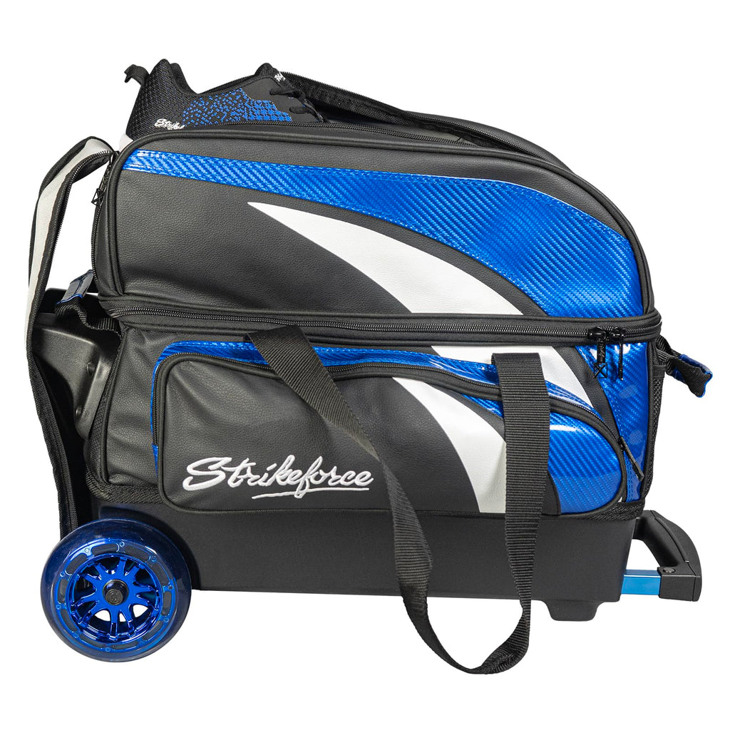 KR Strikeforce Cruiser Lux Double Bowling Ball Roller Bag with Upper Shoe Compartment and Side Accessory Pouch