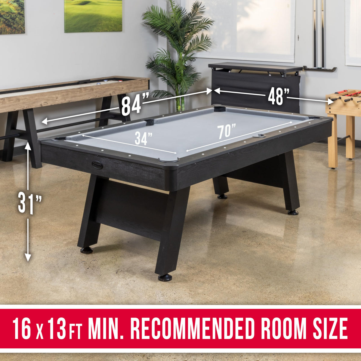 GoSports 7 and 8 ft Pool Tables with Wood Finish - Gray, Black, or Green Felt - Accessories Not Included