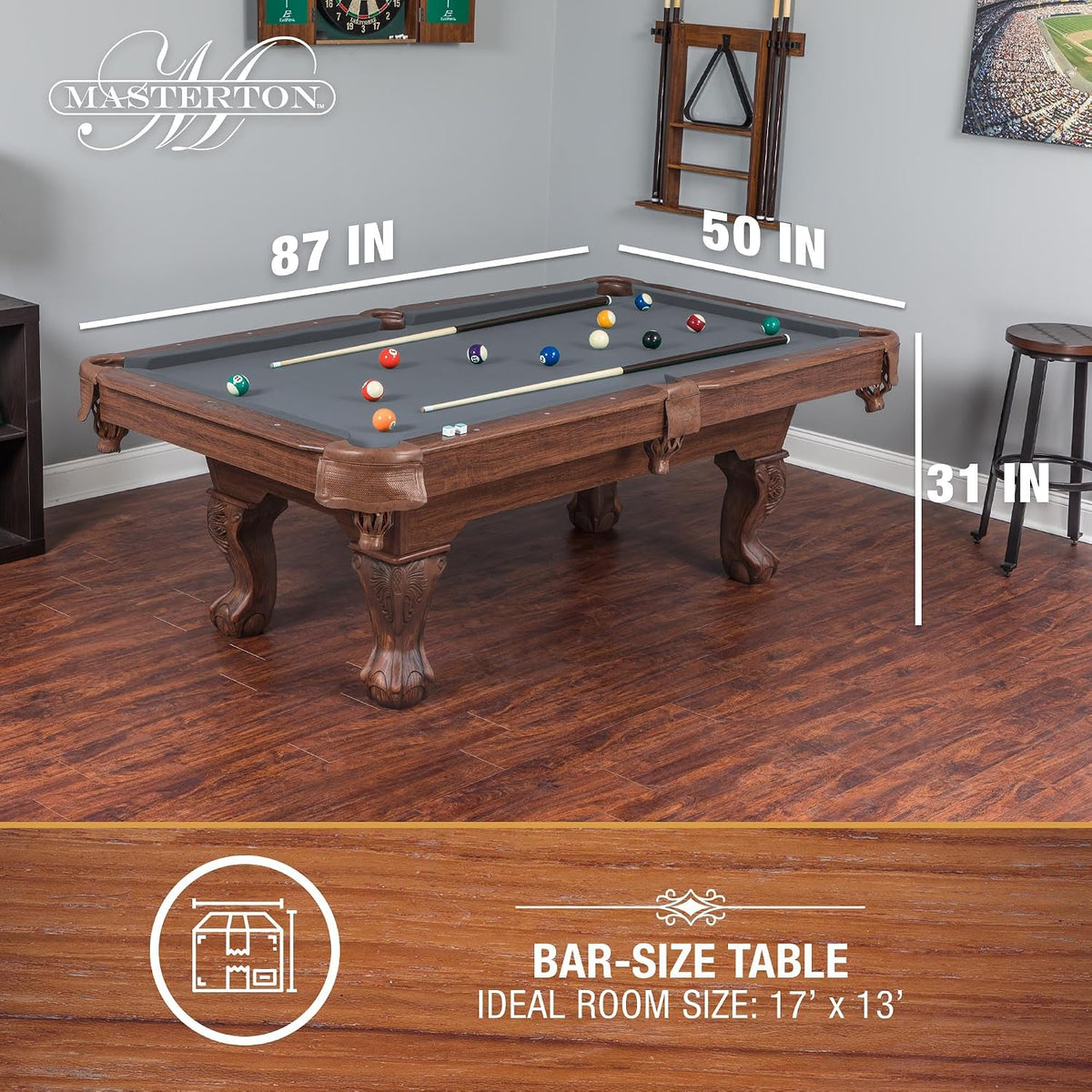 EastPoint Masterton 2.0 Pool Table, 2 Pool Cues, Balls, Chalk, Rack & Cover