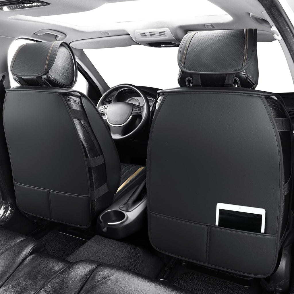 Tomatoman Car Seat Covers Compatible with Chevrolet Bolt EV EUV Faux Waterproof Leather Dustproof Safety Airbag Compatible(2PCS Front/Black Gold)
