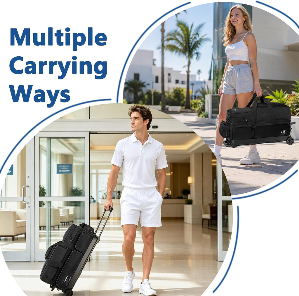 WF 3 Ball Roller Bowling Bag with Wheels & Separate Shoes Pocket