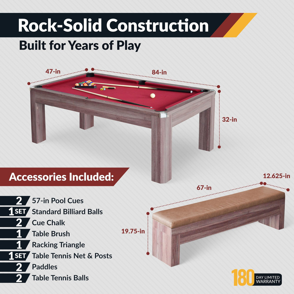 Hathaway Pool Table Combo Set with Benches