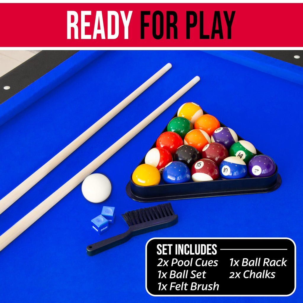 GoSports 6, 7, or 8 ft Portable Billiards Tables - No Assembly, Includes Set of Balls, 2 Cue Sticks, Chalk, Felt Brush