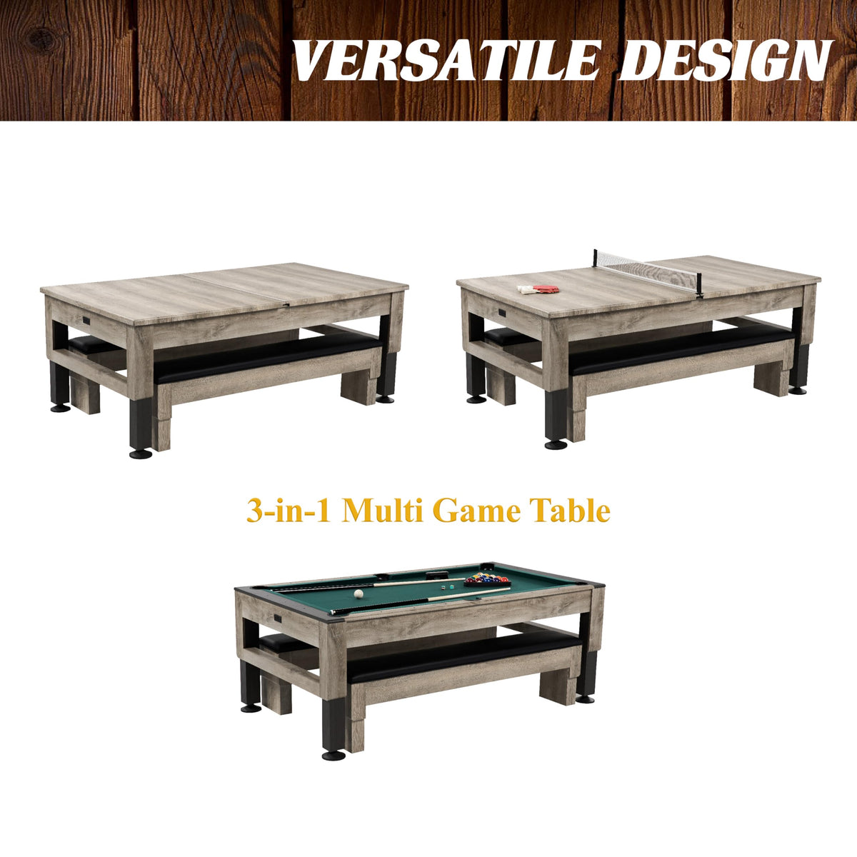 Barrington Billiards 7Ft. Combo Table 3-in-1 Pool Table, Dining & Ping Pong