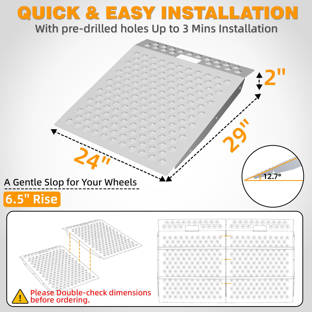 VNN 36" x 24" Shed Ramp for Riding Mower - 800 LB Capacity Shed Ramps, Anti-Slip Punch Plate Ramp for ATV, Motorcycles, Garages & Barns (1PC,Slivery, Alloy)