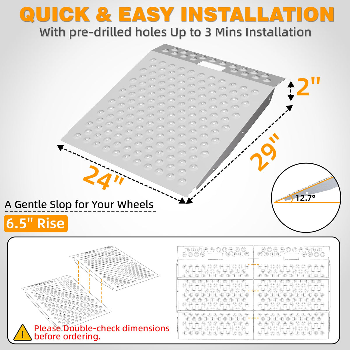 VNN 36" x 24" Shed Ramp for Riding Mower - 800 LB Capacity Shed Ramps, Anti-Slip Punch Plate Ramp for ATV, Motorcycles, Garages & Barns (1PC,Slivery, Alloy)