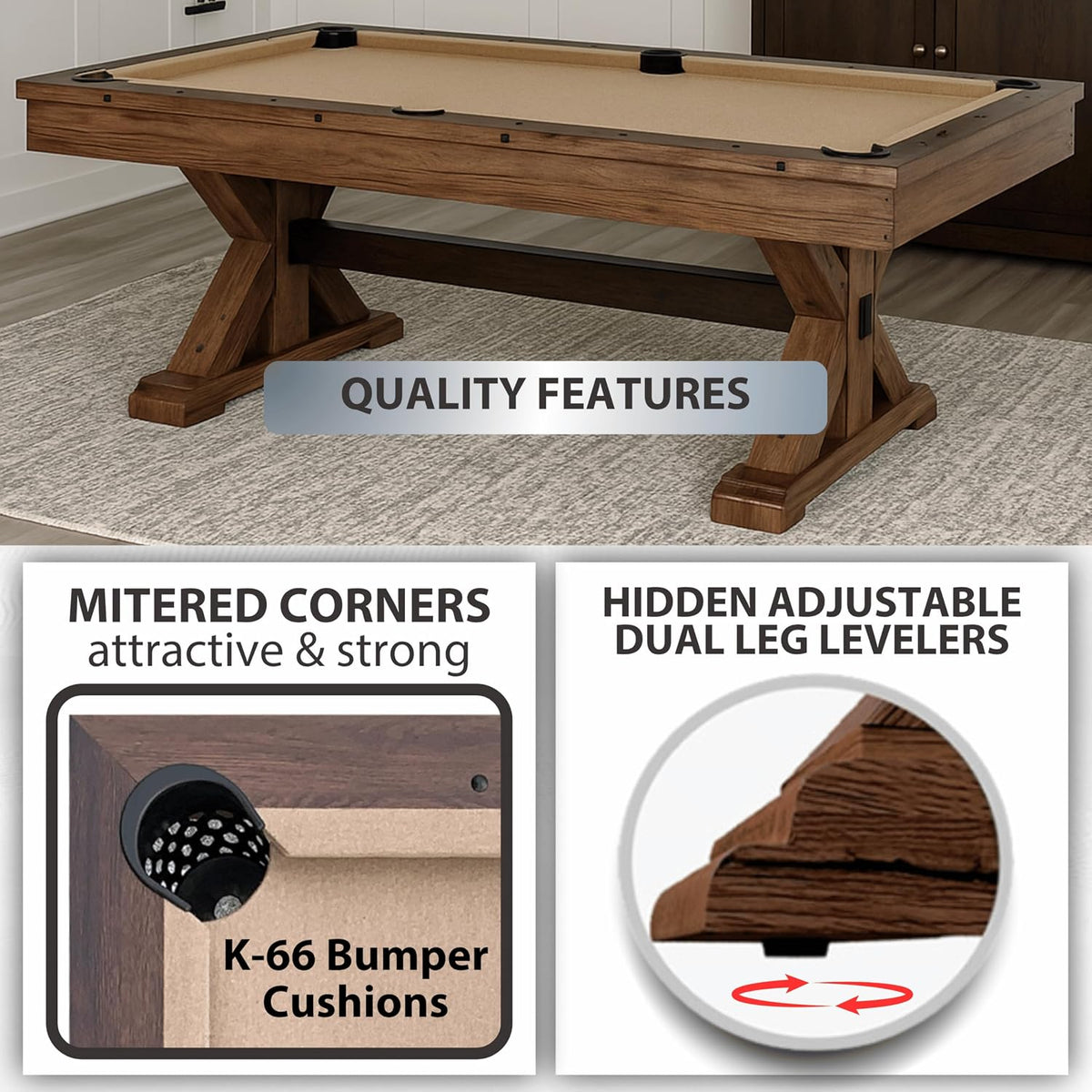 7-Foot 3-in-1 Multi-Game Pool Table, Table Tennis, Dining Top, with Benches