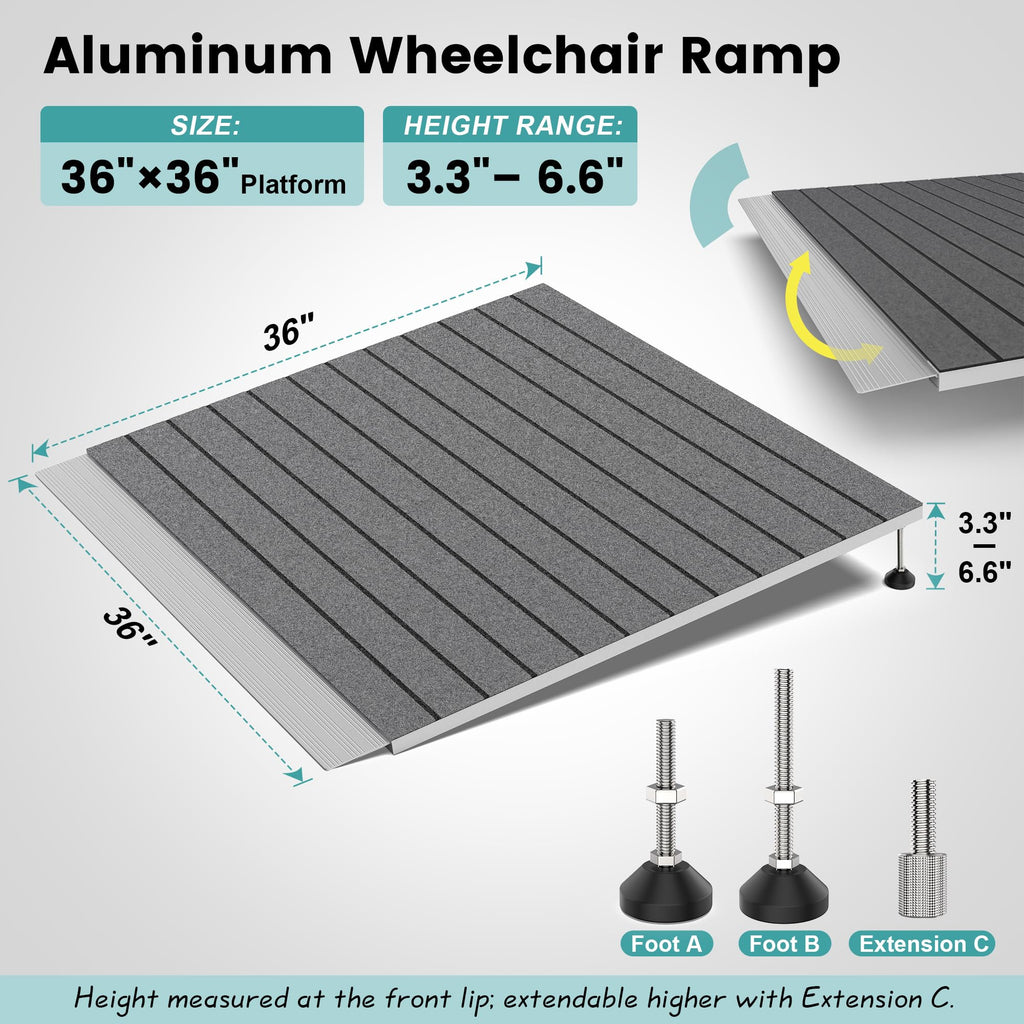 Adjustable Threshold Ramp for Doorways, 30"x 36", 3-6.2 in Height