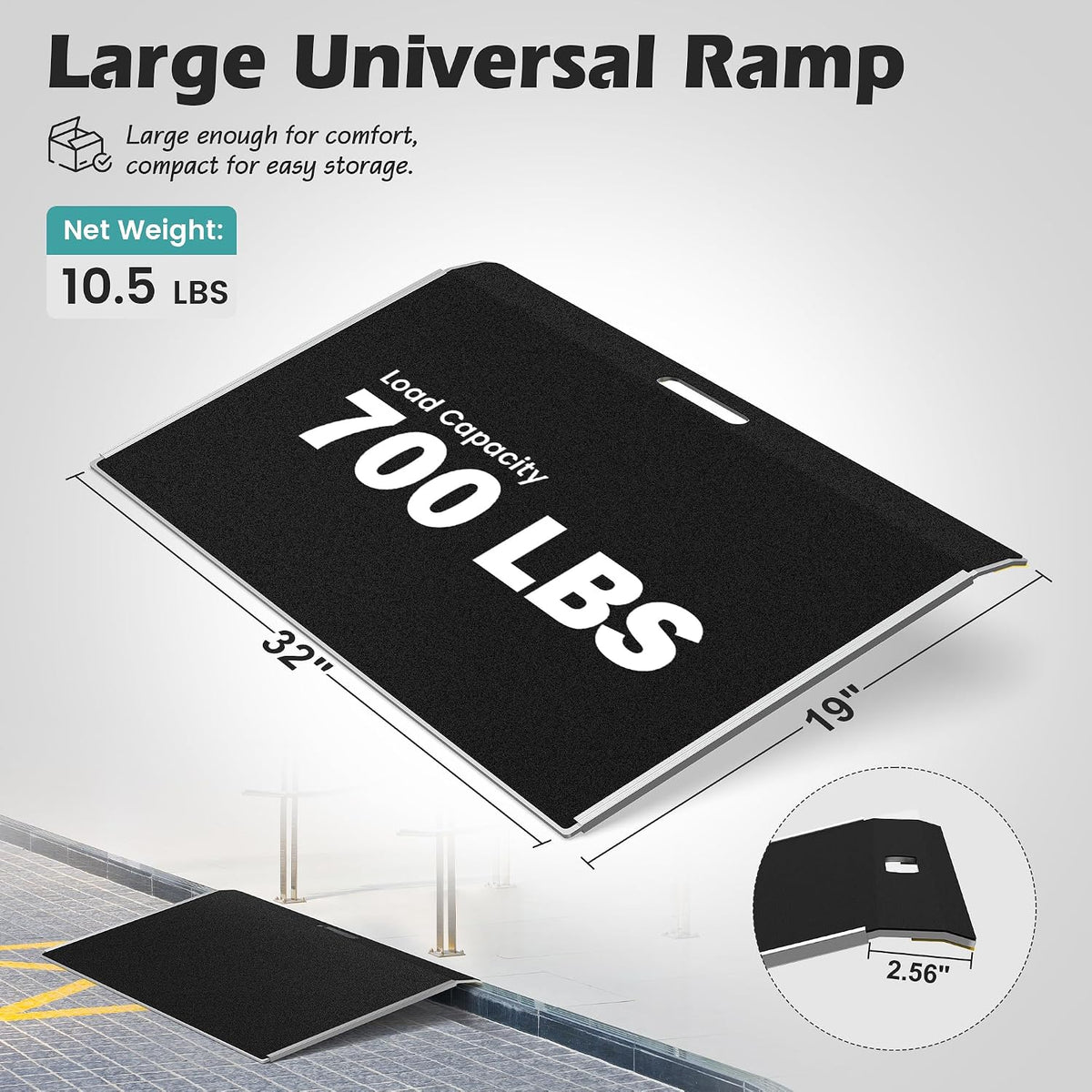 Threshold Ramp for Doorways, 19 x 32 in Aluminum Wheelchair Ramp