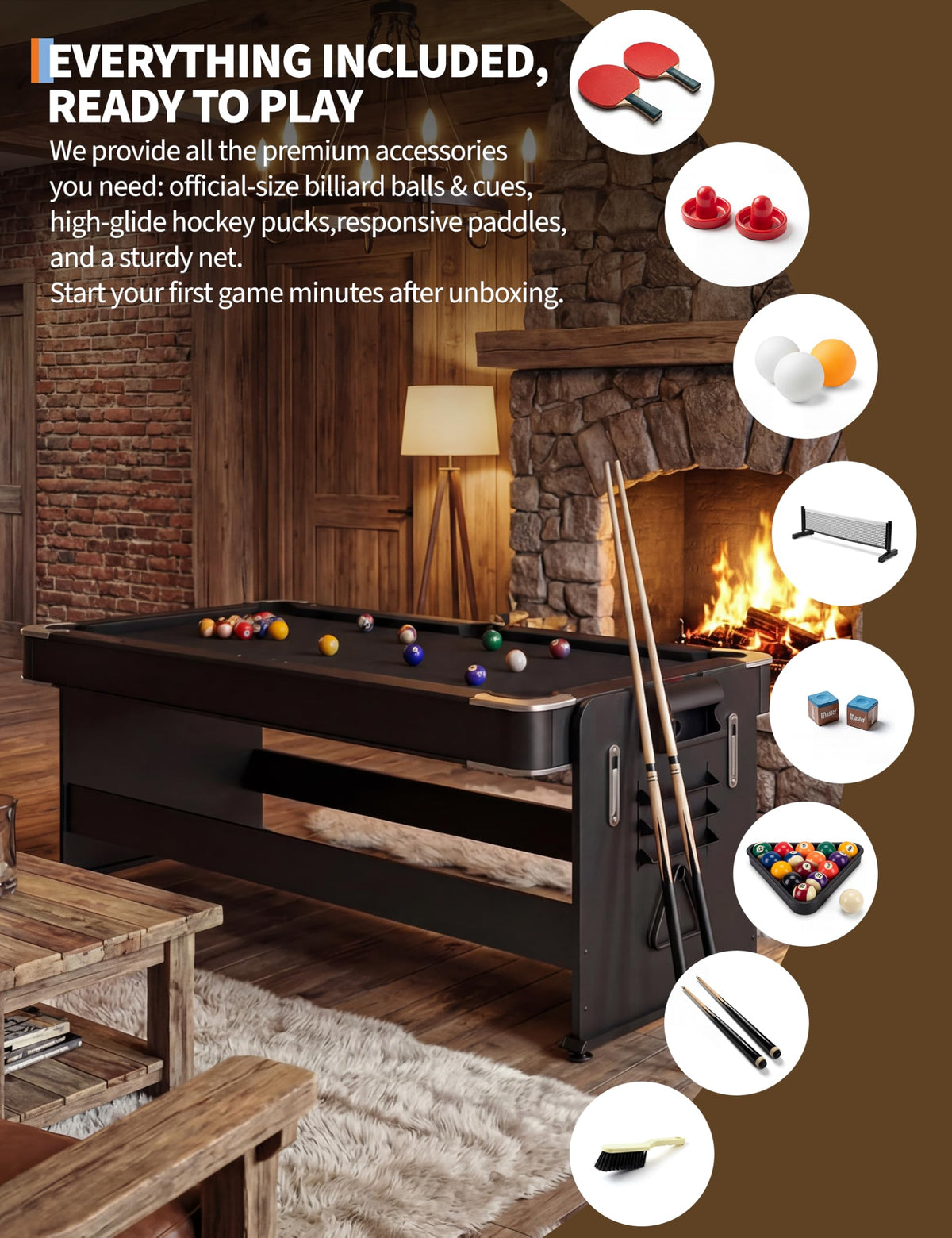Garvee 7 ft 3-in-1 Game Table with Air Hockey, Billiards and Table Tennis