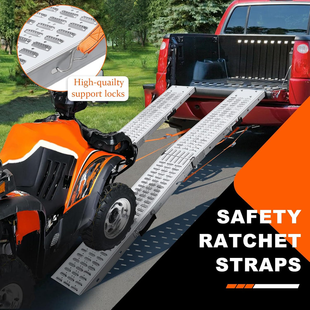 72.5" Heavy Duty Folding Loading Ramps, 1500lb Capacity, Ideal for Motorcycles, Lawn Mowers, ATVs, UTVs, and More â Pack of 2 with Safety Straps and Gloves