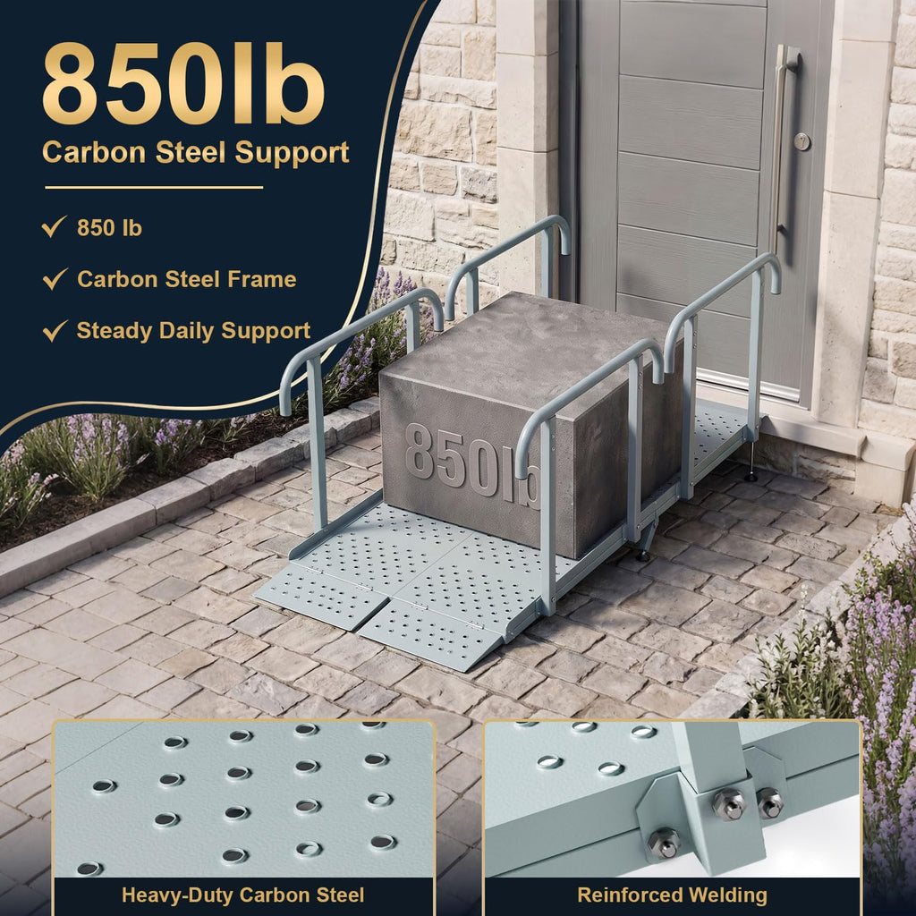 RDCMKL Wheelchair Ramp with Handrails, 3-10" Rise, Non-Slip, Carbon Steel