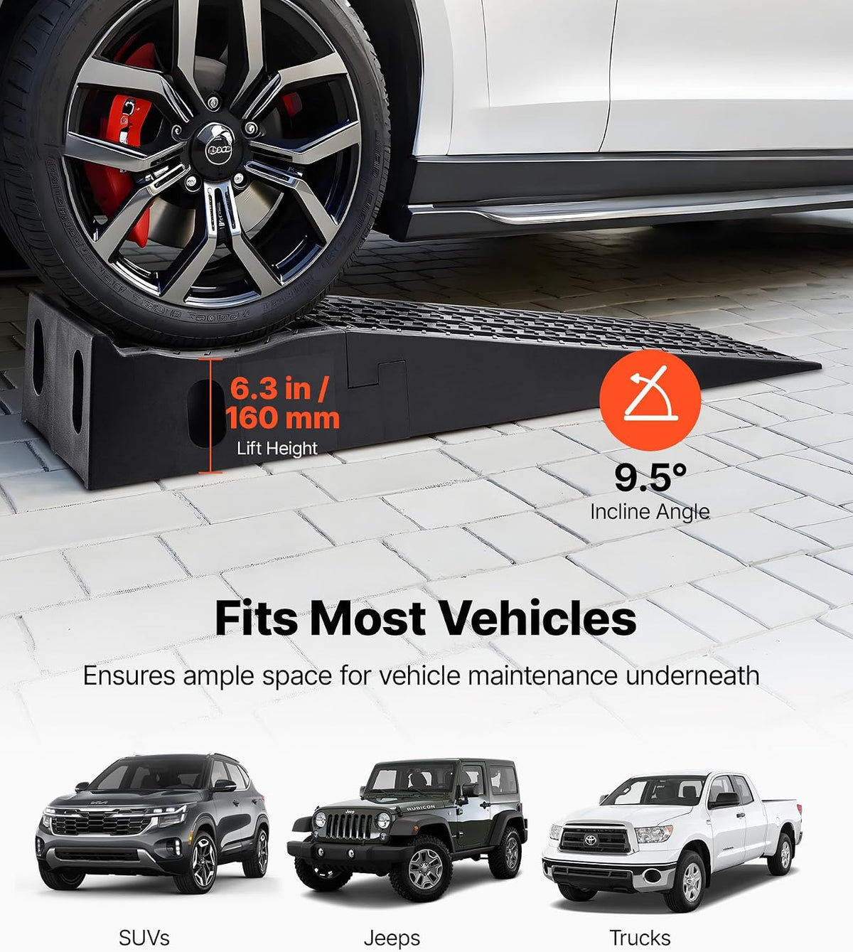 VEVOR Car Ramps, 2 PCS 13000 lbs GVW Capacity, 6.3 in Lift Height, Portable High Profile Car Service Ramps for Home Garage Maintenance and Oil Changes, Heavy Duty for Truck SUV Vehicle Repair, Black