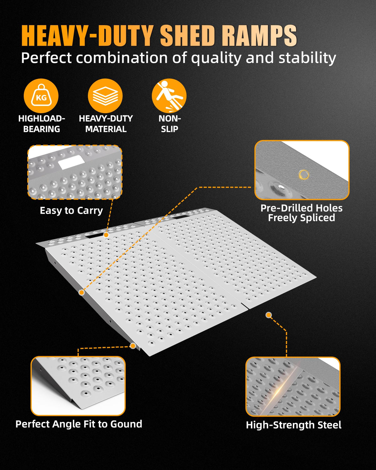VNN 36" x 24" Shed Ramp for Riding Mower - 800 LB Capacity Shed Ramps, Anti-Slip Punch Plate Ramp for ATV, Motorcycles, Garages & Barns (1PC,Slivery, Alloy)