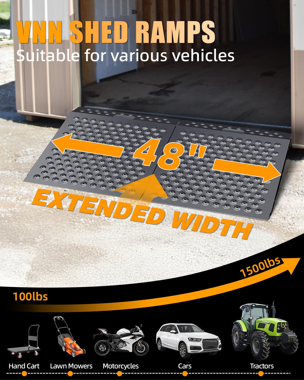 VNN 36" x 24" Shed Ramp for Riding Mower - 800 LB Capacity Shed Ramps, Anti-Slip Punch Plate Ramp for ATV, Motorcycles, Garages & Barns (1PC,Slivery, Alloy)