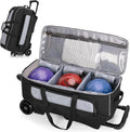 GOBUROS 3 Ball Roller Bowling Bag with Large Wheels and Shoes Compartment