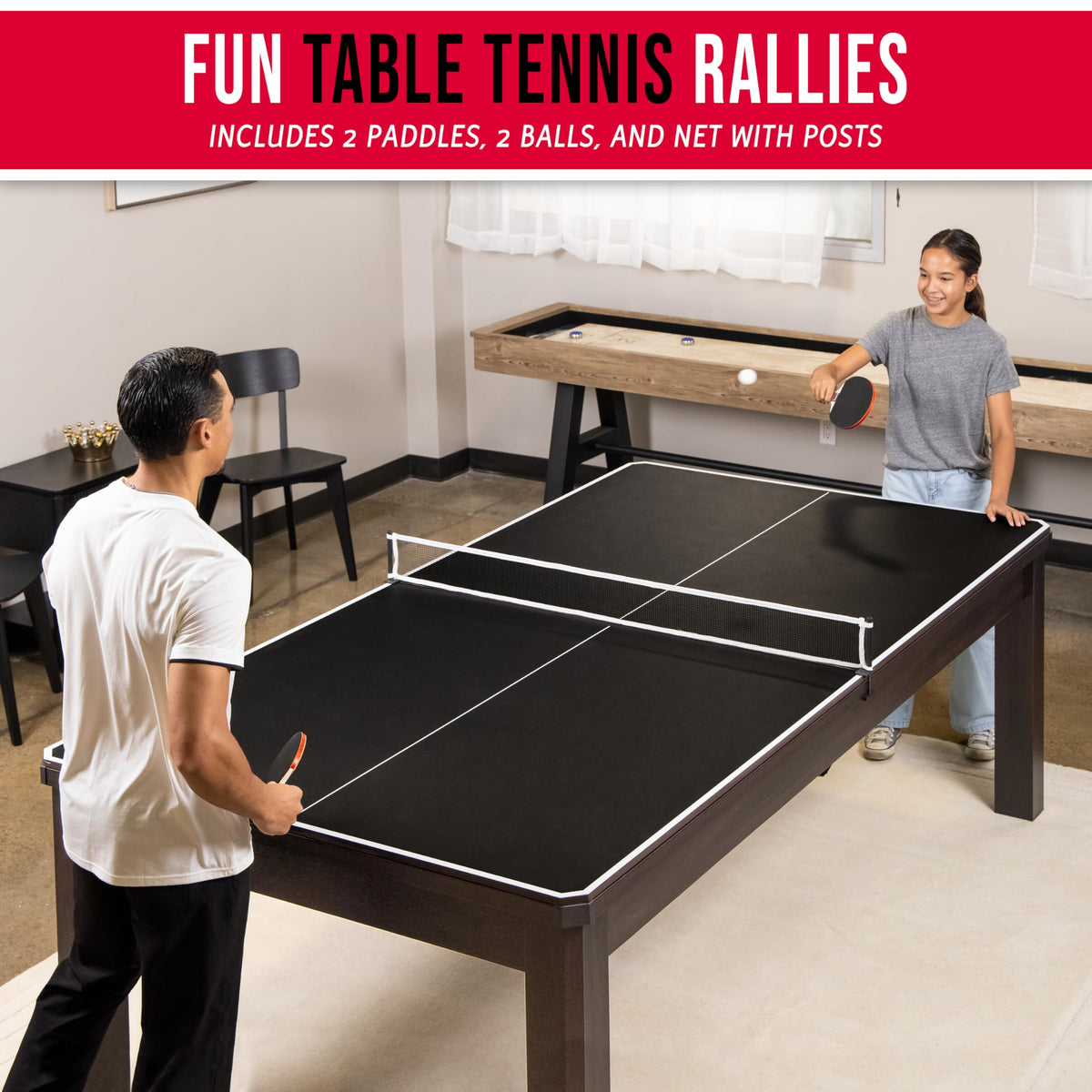 GoSports 3 in 1 Pool, Dining, & Table Tennis Combo Table and Storage Benches - 7 ft or 8 ft - Convertible Billiards and Table Tennis with Accessories