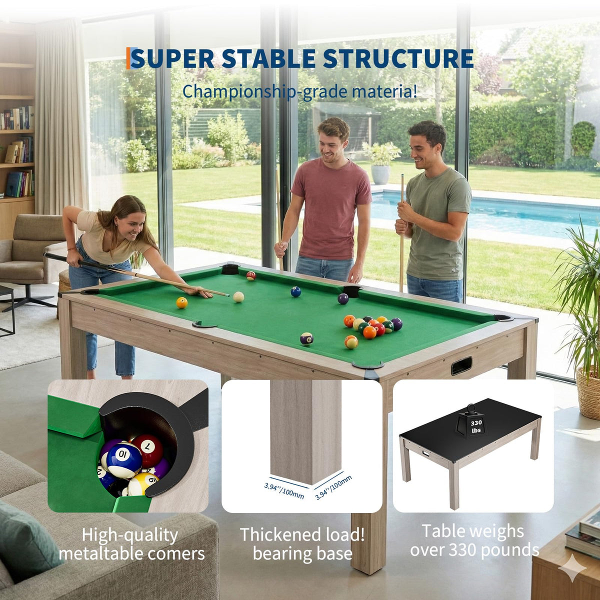 7 ft Pool Table Combo,3 in 1 Pool, Dining, & Table Tennis