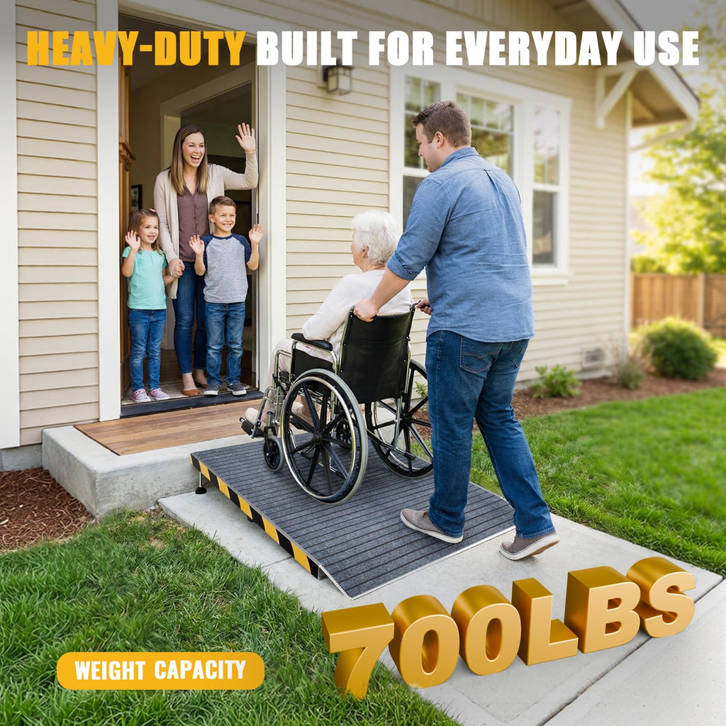 Aluminum Threshold Ramp for Doorways, 48" Ã 36" Wheelchair Ramp for Home, Adjustable for 3.3"â9.2" Step & Threshold Heights, 1000 lb Capacity, Non-Slip Surface, Foldable, for Single Step Entryways