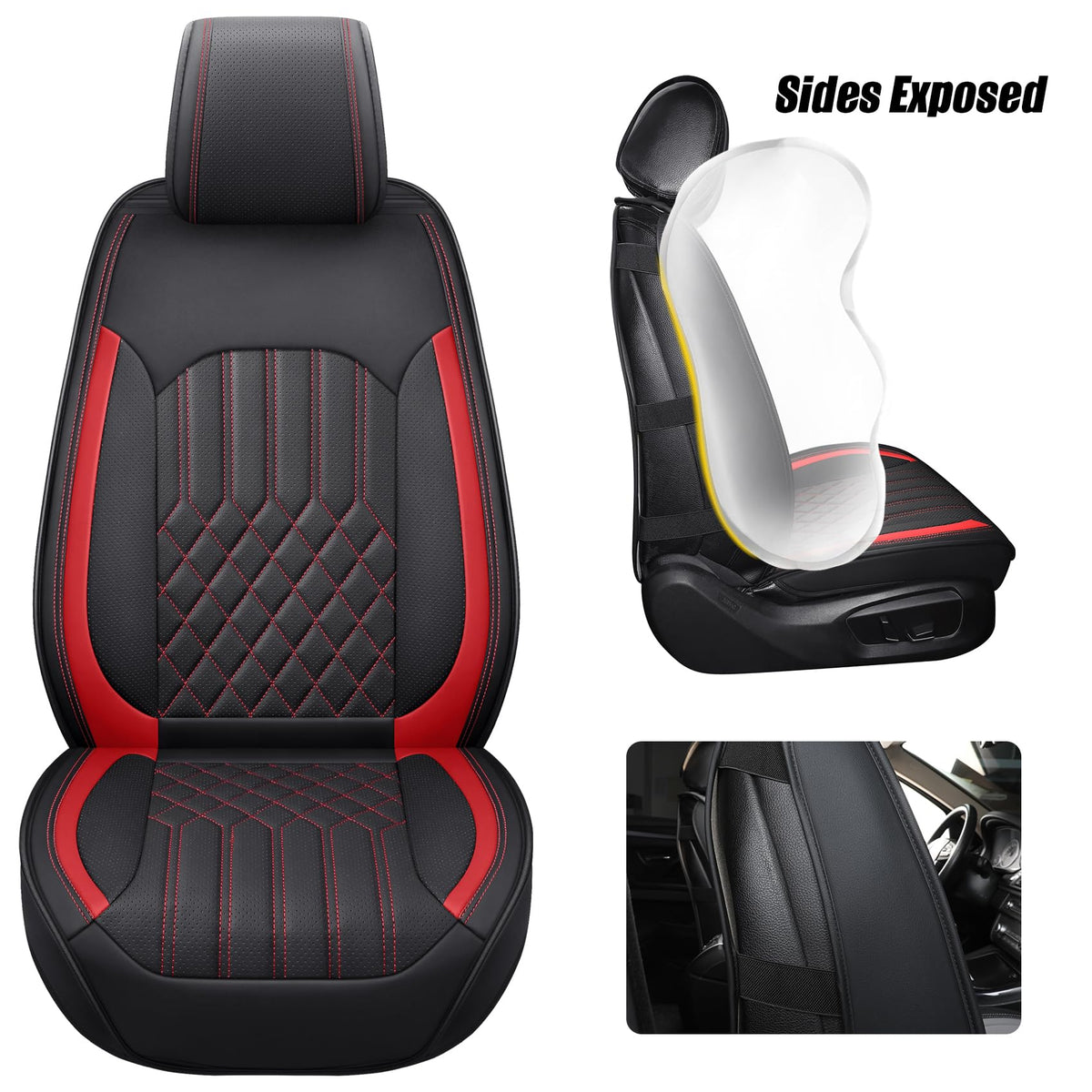 Tomatoman Car Seat Covers Compatible with Chevrolet Bolt EV EUV Faux Waterproof Leather Dustproof Safety Airbag Compatible(2PCS Front/Black Gold)