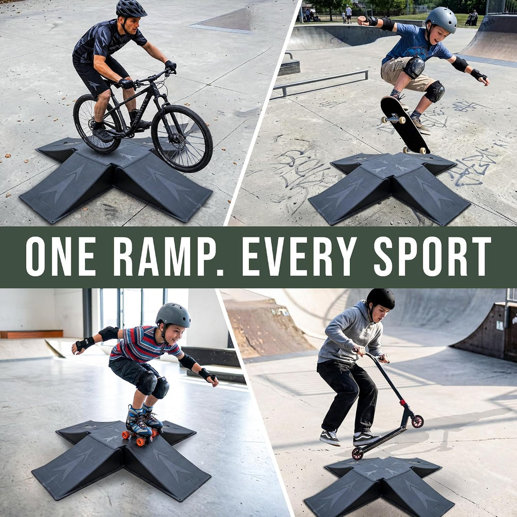 4+1 Mini Skate Ramp Set, Detachable 5-Piece Black PP Modular Ramp Kit with Large Center Plate, 220 lb Capacity, Portable Space-Saving Setup for Skateboard, Scooter, BMX and RC Play