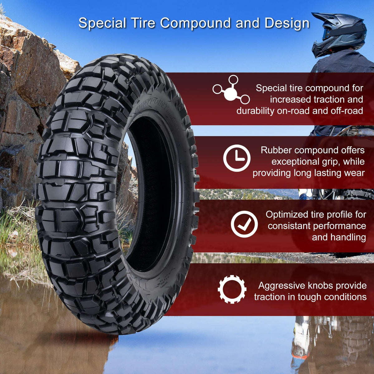Tusk Waypoint Adventure Motorcycle Tire Set â 90/90-21 Front & 130/90-17 Rear (68R) Tube Type