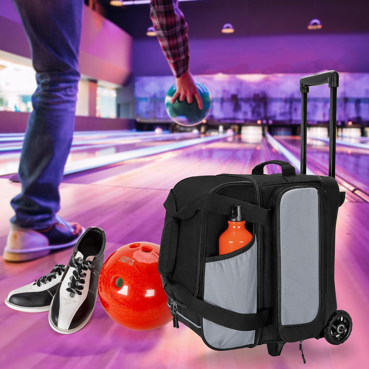 GOBUROS Single Ball Roller Bowling Bag with Wheels and Retractable Handle