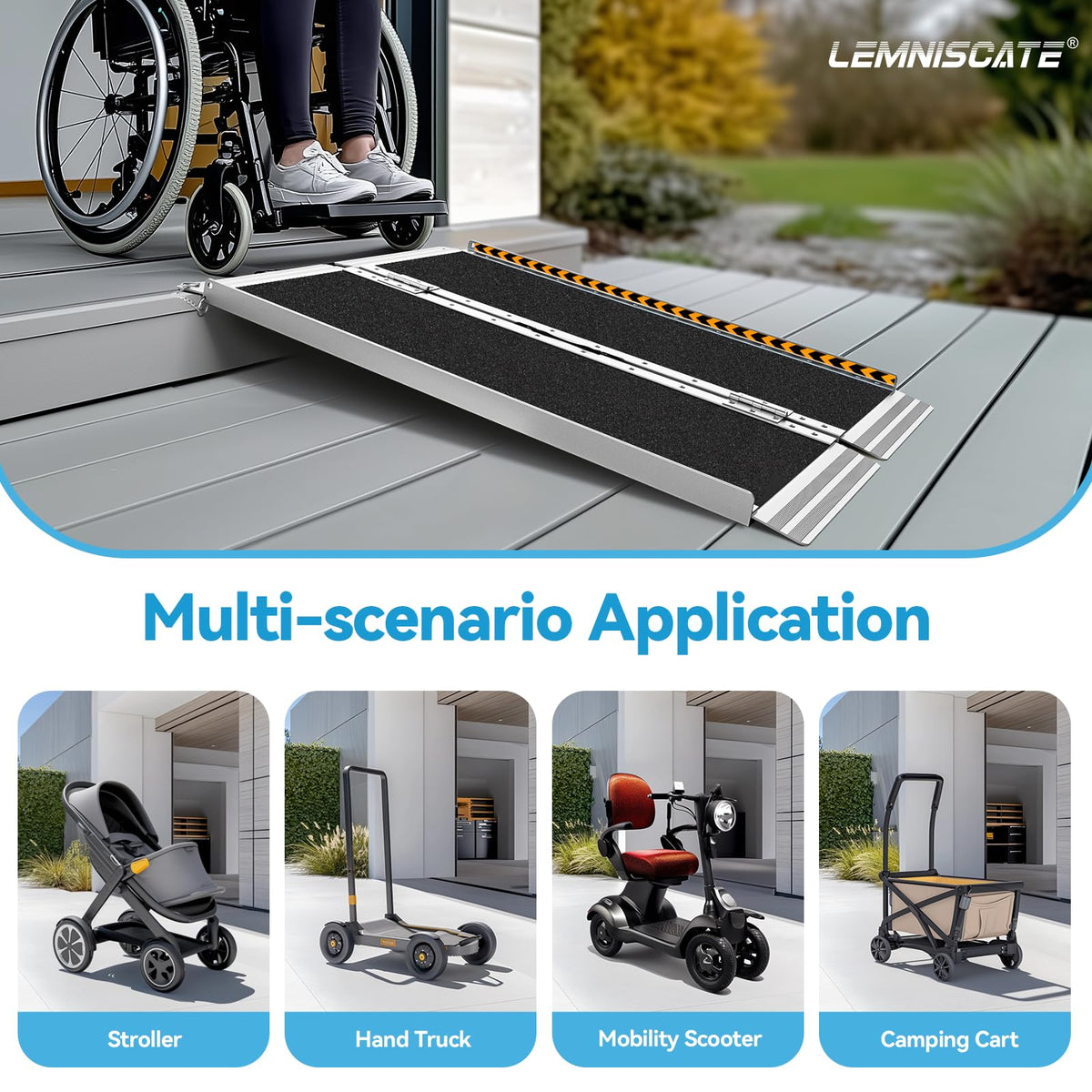 LEMNISCATE 2FT Portable Wheelchair Ramp Aluminum Non-Slip Handicap for Home